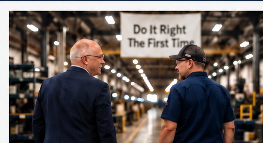 Business advisor speaking with a manufacturing team member